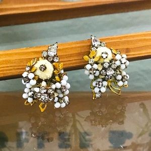 Vintage 1940s 1950s Signed Robert Beaded Rhinestone Earrings